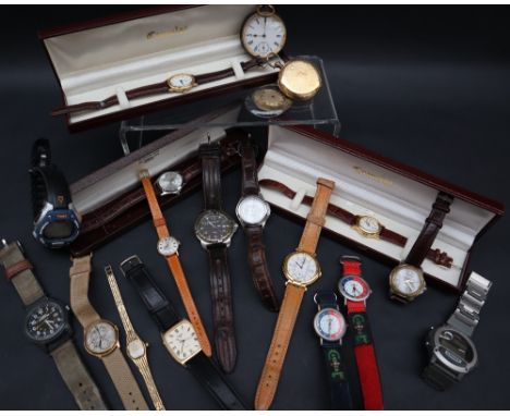 Parts of an 18ct yellow gold open faced pocket watch together with another pocket watch, numerous wristwatches including Time