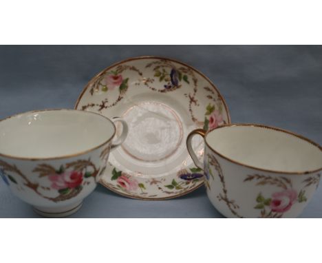 A Swansea porcelain Convolvulus pattern trio, including a tea cup, coffee cup and saucer