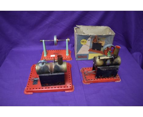 A Mamod Live Steam MM2 Stationary Engine, part boxed along with a Mamod Live Steam Plant having single cylinder engine and br