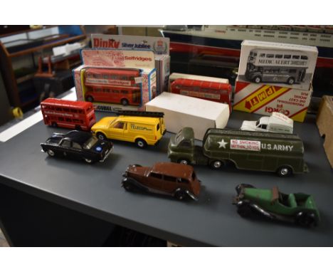 A selection of mixed vintage Dinky and Corgi diecasts including two Dinky Meccano Salon and Sports Cars, CorginBig Bedford Tr