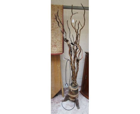Unusual rustic branch lamp with antique base