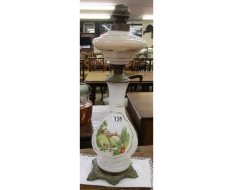 Victorian milk glass paraffin lamp - H: 57cm
