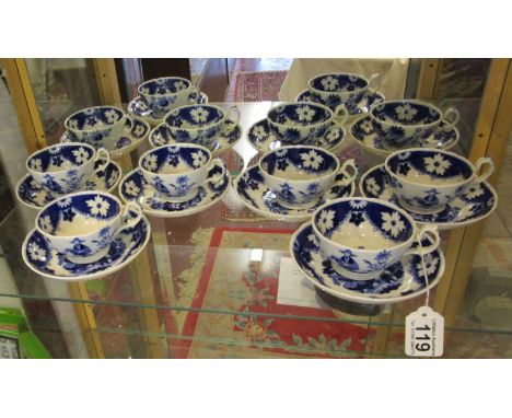 Collection of 6 blue and white tea cups and saucers - Marked H&amp;S - Circa 1820-30