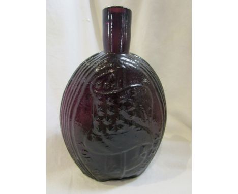 America Eagle &amp; Flag whiskey flask in amethyst glass - Coffin &amp; Hay, Winslow, New Jersey