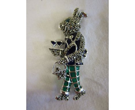 Silver &amp; champlevé enamel stone set rabbit brooch