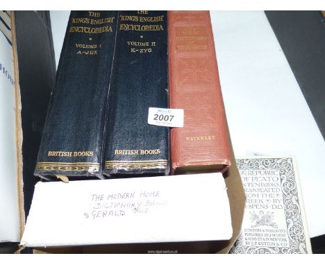 Two volumes of The King English Encyclopedia, The New Dictionary of Thought, The Modern Home Dictionary and The Republic of P