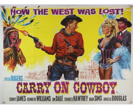 Carry on Cowboy (1966) British Quad film poster, artwork by Tom Chantrell, folded, 30 x 40 inches. Condition Report:  Colours