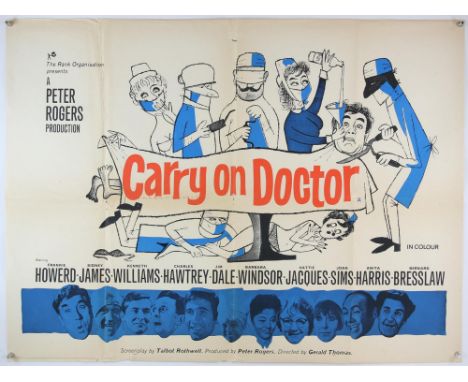 Carry on Doctor (R-1970's) British Quad film poster, folded, 30 x 40 inches. 