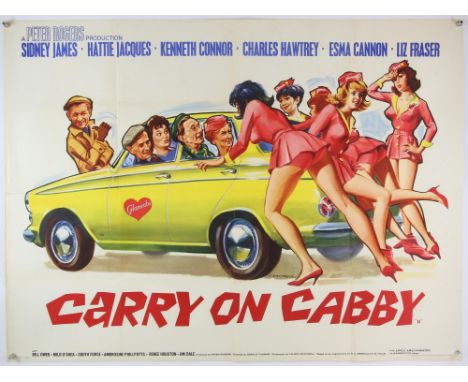 Carry On Cabby (1963) British Quad film poster, comedy starring Sid James, Kenneth Connor & Charles Hawtrey, art by Tom Chant