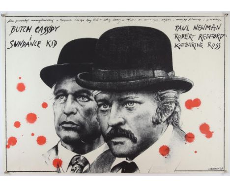Butch Cassidy and the Sundance Kid (R-1983) Polish film cinema poster, movie art by Andrzej Pagowski, rolled, 26 x 38 inches.