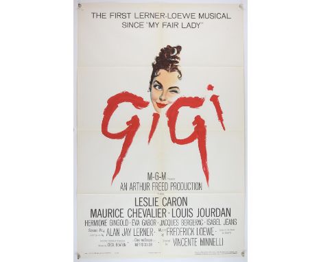 Gigi (1958) US One sheet cinema film poster artwork of movie star Leslie Caron, folded, 27 x 41 inches. Condition Report:  So