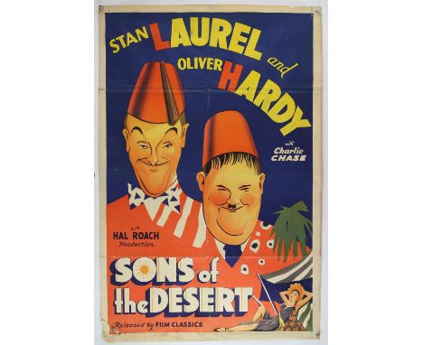Sons of the Desert (R-1945) US One Sheet cinema film poster, movie starring Stan Laurel and Oliver Hardy, folded, 27 x 40 inc