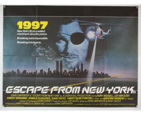 Escape From New York (1981) British Quad film poster, directed by John Carpenter, starring Kurt Russell, folded, 30 x 40 inch