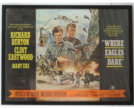 Where Eagles Dare (R-1970's) British Quad film poster, War starring Clint Eastwood & Richard Burton, framed, 30 x 40 inches. 