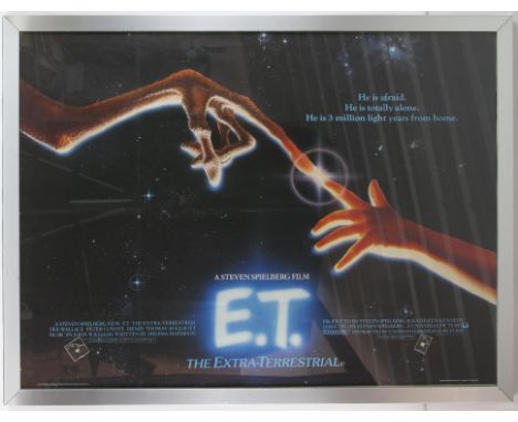 E.T. The Extra-Terrestrial (1982) British Quad film poster, Sci-Fi directed by Steven Spielberg, framed, 30 x 40 inches. Cond