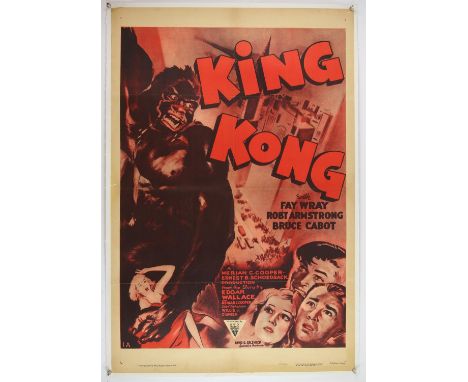 King Kong (R-1952) US One Sheet cinema film poster, movie starring Fay Wray and Robert Armstrong, linen backed, 27 x 41 inche