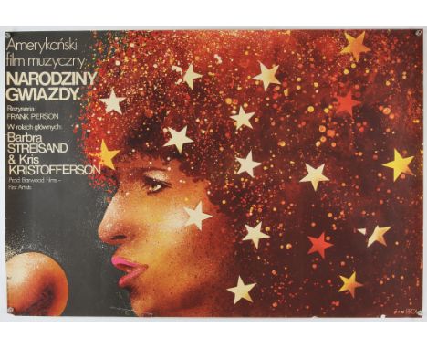 A Star Is Born (R-1978) Polish film cinema poster, movie starring Barbara Streisand and Kris Kristofferson, rolled, 26 x 38 i
