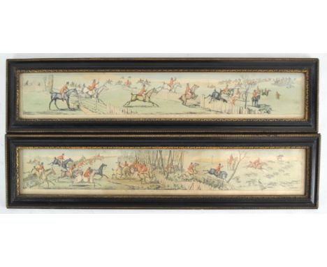 After Sutherland, Hunting scenes, watercoloured prints, a pair, overall 15cm x 63cm