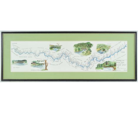 A framed print Fisherman's map of the Salmon pools on part of the river Spey, by I Scott, revised 1961, scale 1 inch to 1 mil