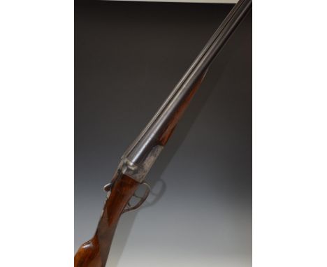 AYA 12&nbsp;bore side by side shotgun with engraved lock, trigger guard, underside, thumb lever, fences and top plate, cheque