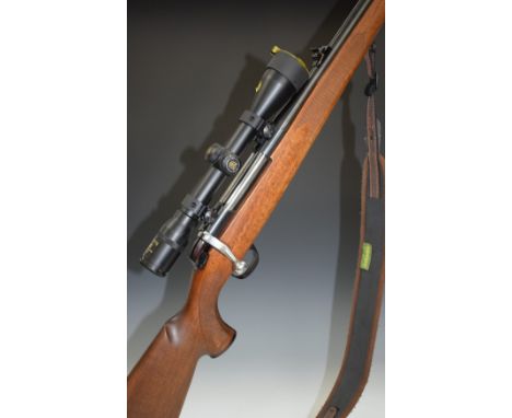 BSA CF2 .243 bolt-action rifle with chequered semi-pistol grip and forend, raised cheek piece, camouflage sling, adjustable s