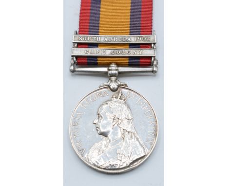 British Army Queen's South Africa medal with clasps for Cape Colony and South Africa 1902 named to 4388 Pte E Kane Argyl and 