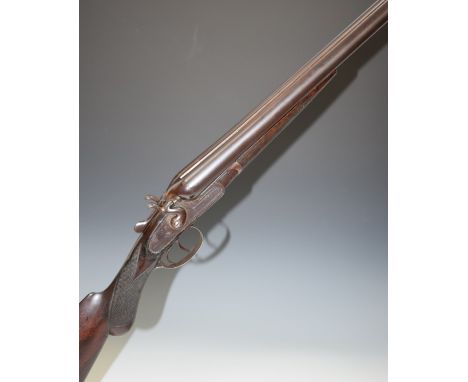 Unnamed English 12 bore&nbsp;side by side hammer action shotgun with line engraved lock, rebounding hammers, trigger guard, u