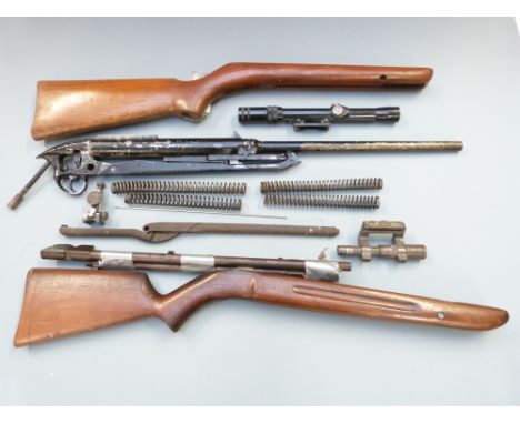 A collection of BSA and other air rifle parts including stocks, springs, barrels, scope etc.&nbsp;