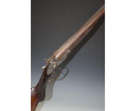 Midland Gun Company 12 bore&nbsp;side by side hammer action shotgun with engraved lock, hammers, trigger guard, underside, th