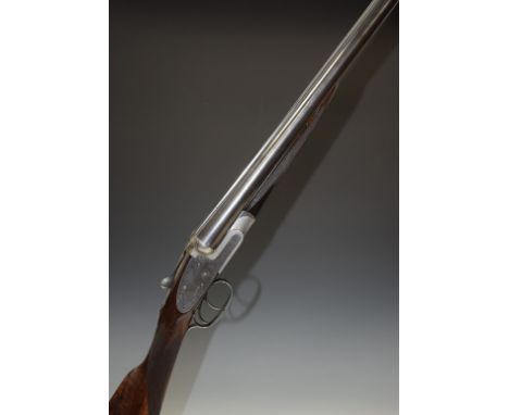 Army &amp; Navy CSL 12 bore sidelock side by side shotgun with named and engraved lock, engraved trigger guard, underside, fe