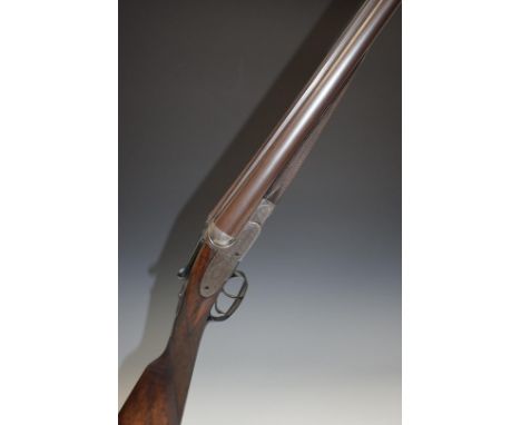 Thomas Southgate 12 bore sidelock side by side shotgun with named and engraved lock, engraved trigger guard, underside, fence