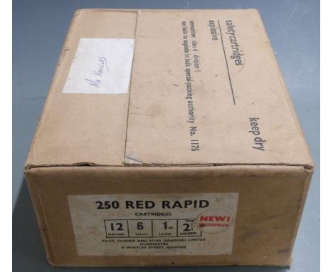 Two-hundred-and-fifty Thomas Turner &amp; Sons of Reading 12 bore Red Rapid shotgun cartridges, sealed in original box.&nbsp;
