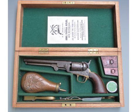 Colt Navy .36 six-shot single action revolver with engraved scenes of ships to the cylinder, brass trigger guard and strap, s