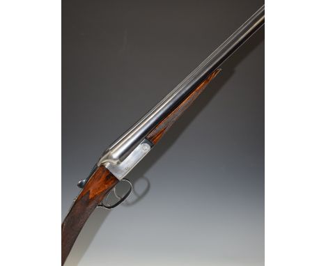 Midland Gun Company 12&nbsp;bore side by side shotgun with border engraved lock, trigger guard, underside, thumb lever, fence