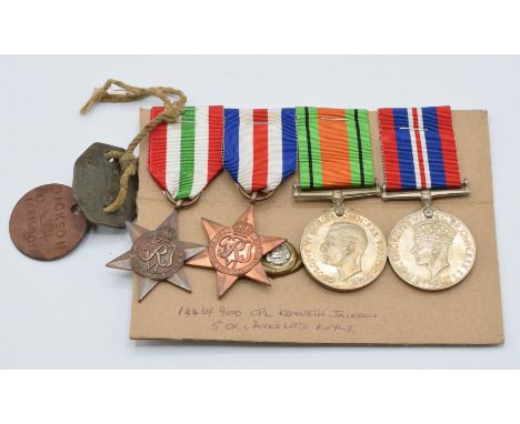 British Army WW1 medals comprising The Italy Star, France and Germany Star, Defence Medal and War Medal for 14414900 Cpl K Ja