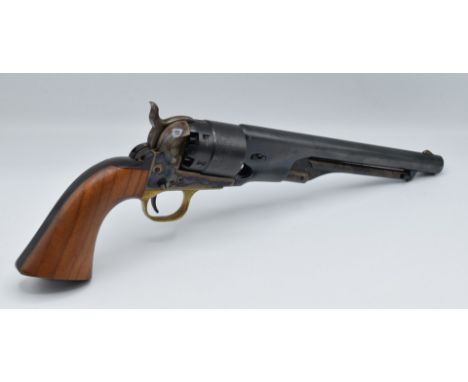 Italian Colt Army .44 six shot single action percussion revolver with engraved scenes of ships to the cylinder, brass trigger