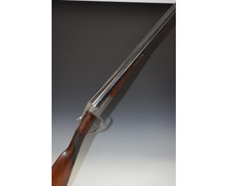 Unnamed English 12&nbsp;bore side by side shotgun with engraved lock, trigger guard, underside, thumb lever, fences and top p
