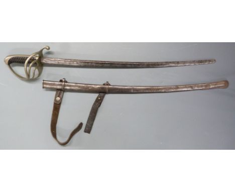 Child's sword after British 1821 light Cavalry sword with 49cm fullered curved blade, scabbard and belt attachment.&nbsp;PLEA