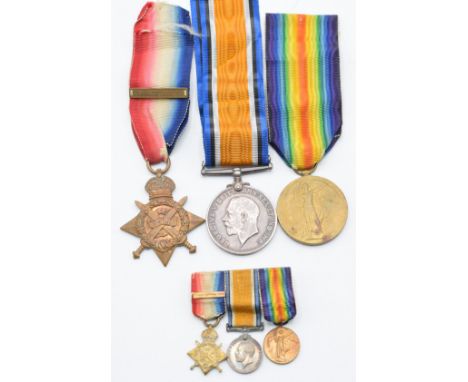 British Army WW1 medals comprising 1914 'Mons' Star with clasp for 5th August - 22nd November 1914, War Medal and Victory Med
