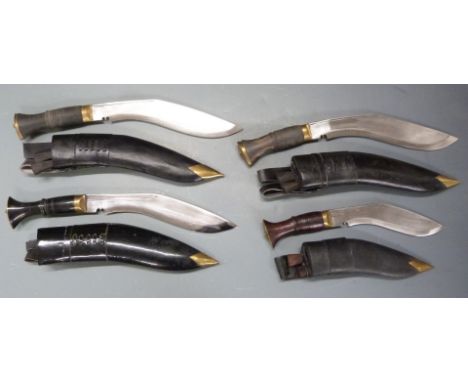 Three kukris by G K &amp; Co Nepal and one other example, all with sheaths, largest blade 27cm. PLEASE NOTE ALL BLADED ITEMS 