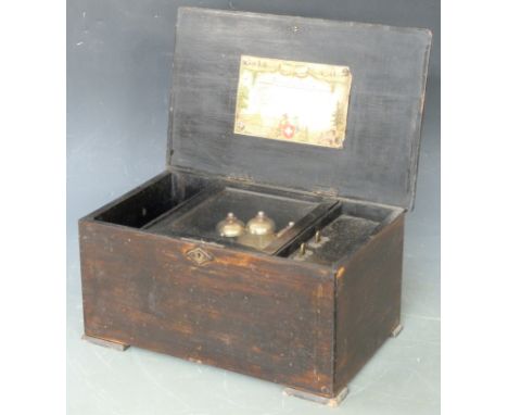 19thC visible bells musical box playing six airs on a 13cm cylinder, width of case 41cm&nbsp;