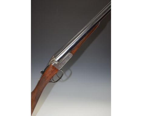 Salter &amp; Varge 12&nbsp;bore side by side shotgun with named and engraved lock, named trigger guard, underside, thumb leve