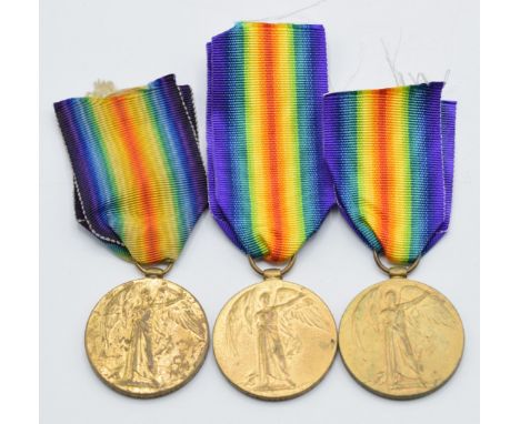 Three British WW1 Victory Medals, named to 53767 G Pemberton, Royal Air Force, 5897 G W Twigger, Royal Navy Volunteer Reserve
