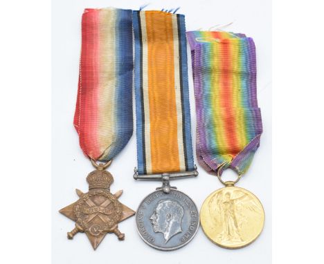 British Army WW1 medals comprising 1914-1915 Star, War Medal and Victory Medal named to 16067 Pte R Britcher, Army Service Co