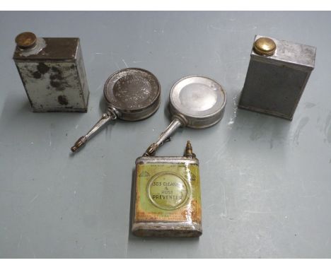 Five vintage oil cans including one AGP Bisley Works .303 Cleaner &amp; Rust Preventer and two stamped Braime.&nbsp;