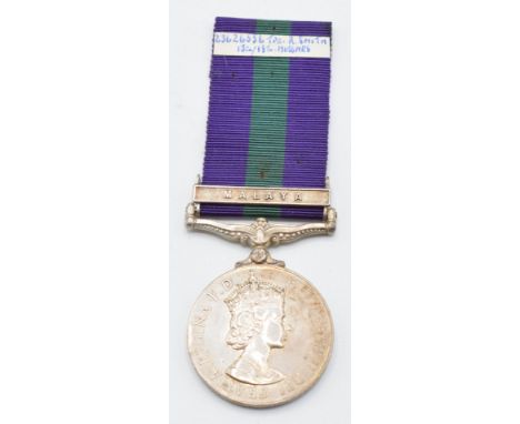 British Army General Service Medal with clasp for Malaya named to 23626556 Tpr R Smith, 13th/18th Hussars