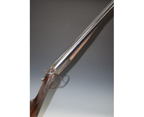 Farmers Gun 12 bore&nbsp;side by side hammer action shotgun with engraved lock, rebounding hammers, trigger guard, underside,