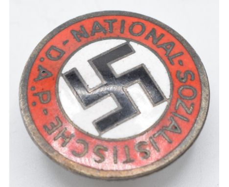 German Third Reich Nazi Party Member's enamel badge, button hole attachment, marked RZM GES. GESCU to back