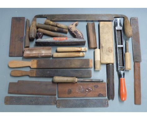 A collection of gun related tools including polishing rasps, barrel polishing blocks, pinfire tools etc.&nbsp;