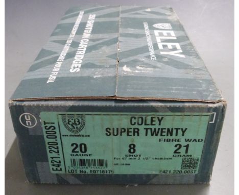 Two-hundred-and-fifty Eley Coley Super Twin 20 bore shotgun cartridges, sealed in original box.&nbsp;PLEASE NOTE THAT A VALID